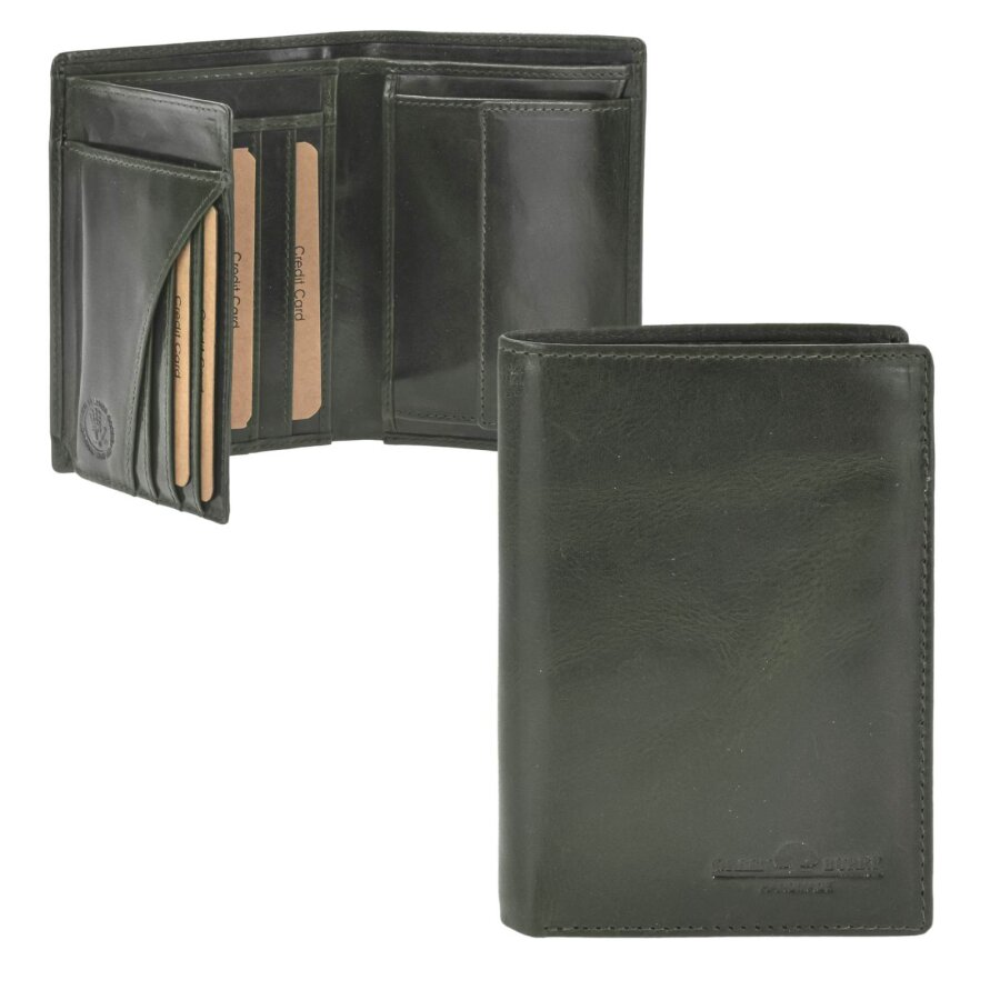 Greenburry Portemonnaie Herren RFID-Schutz & 7 Kartenfächer Newport – Leder british green. Exklusiver Geldbeutel für Sicherheit im Hochformat entdecke