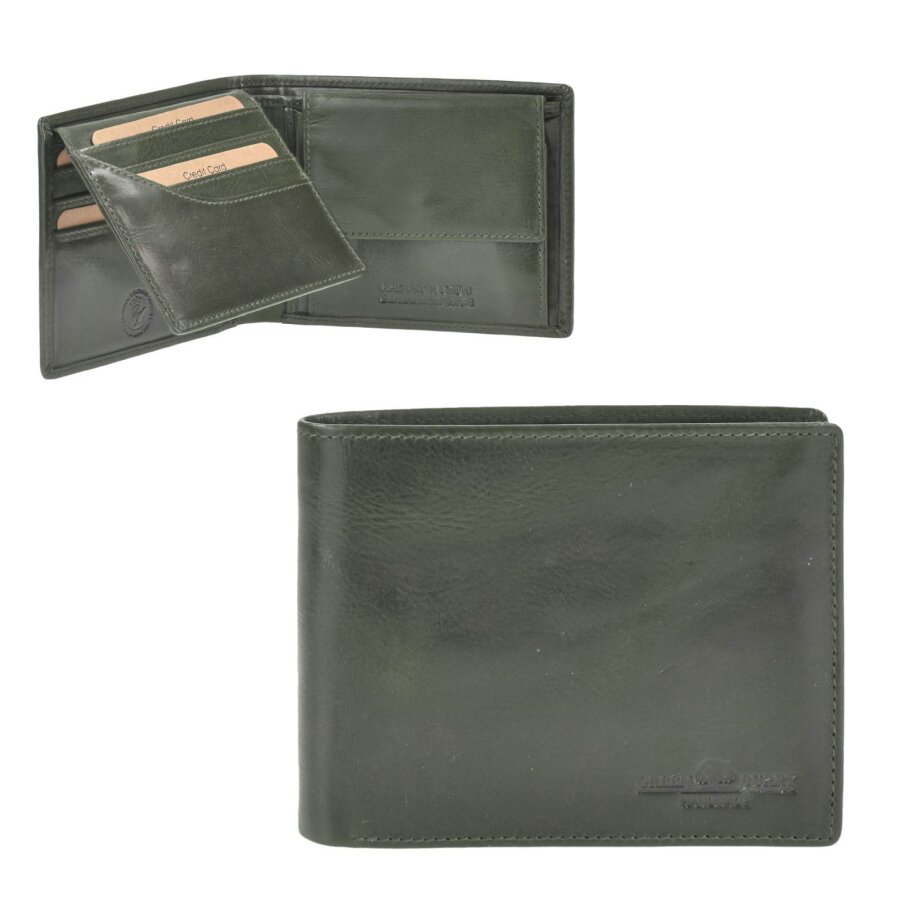 Greenburry Portemonnaie Herren RFID-Schutz & 7 Kartenfächer Newport – Leder british green. Exklusiver Geldbeutel in grün mit RFID-Blocker & Patina.