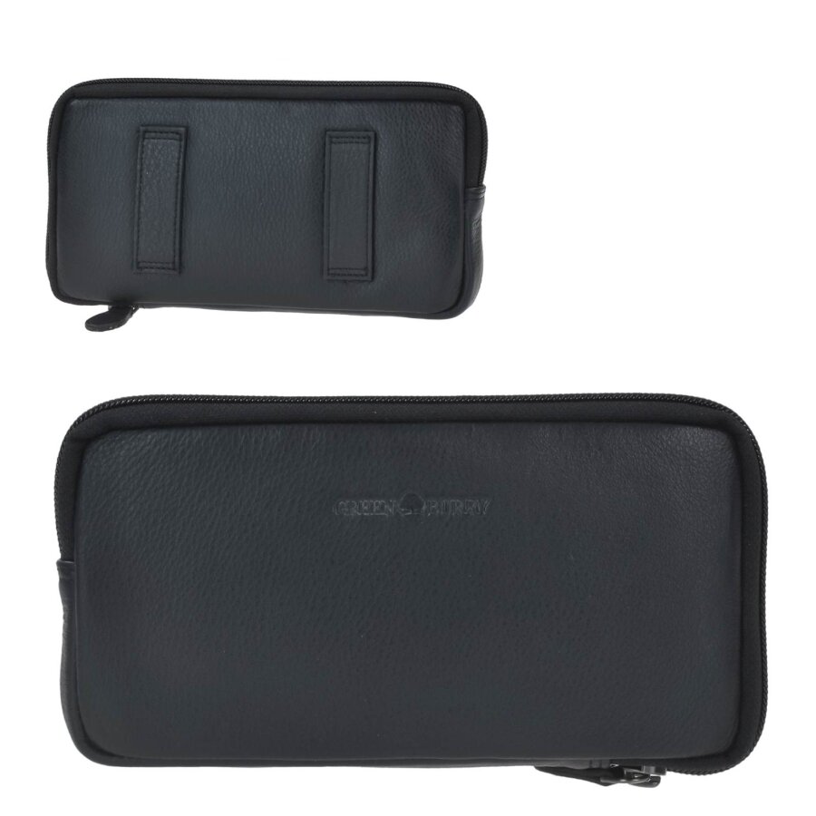 Gürteltasche Herren Damen Leder schwarz für große Smartphones | Greenburry Vintage Black Handytasche für Freizeit Arbeit Wandern Outdoor 1447-20