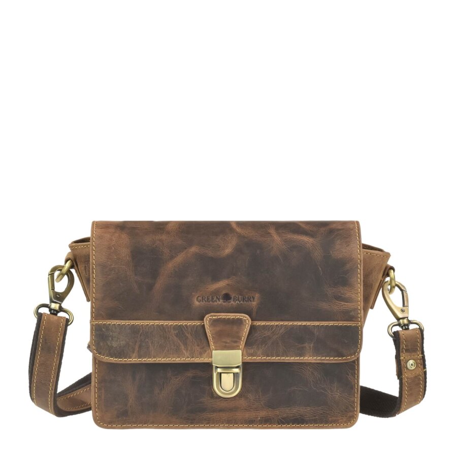 Umhängetasche Damen Leder antikbraun kompakte Form zum Ausgehen | Greenburry Vintage Schultertasche für Freizeit Abend Reise 1440-25