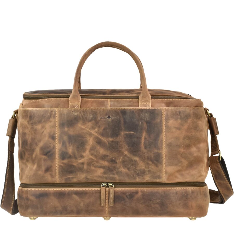 Reisetasche Damen Herren Leder antikbraun mit separatem Bodenfach | Greenburry Vintage Weekender für Reise Sport Kurztrip Business 1736M-25