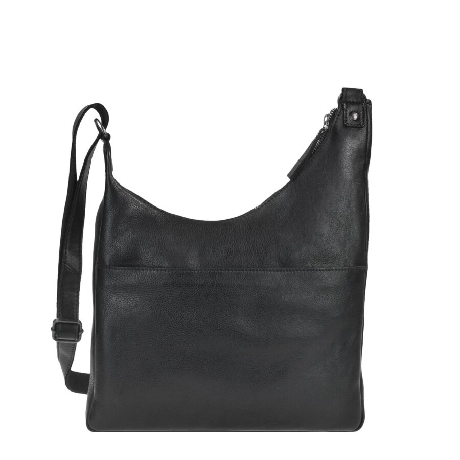 Umhängetasche Damen Leder schwarz mit 3 Reißverschlussfächern | Greenburry Colombiana Schultertasche für Alltag, Freizeit, City, Reise 2515-20