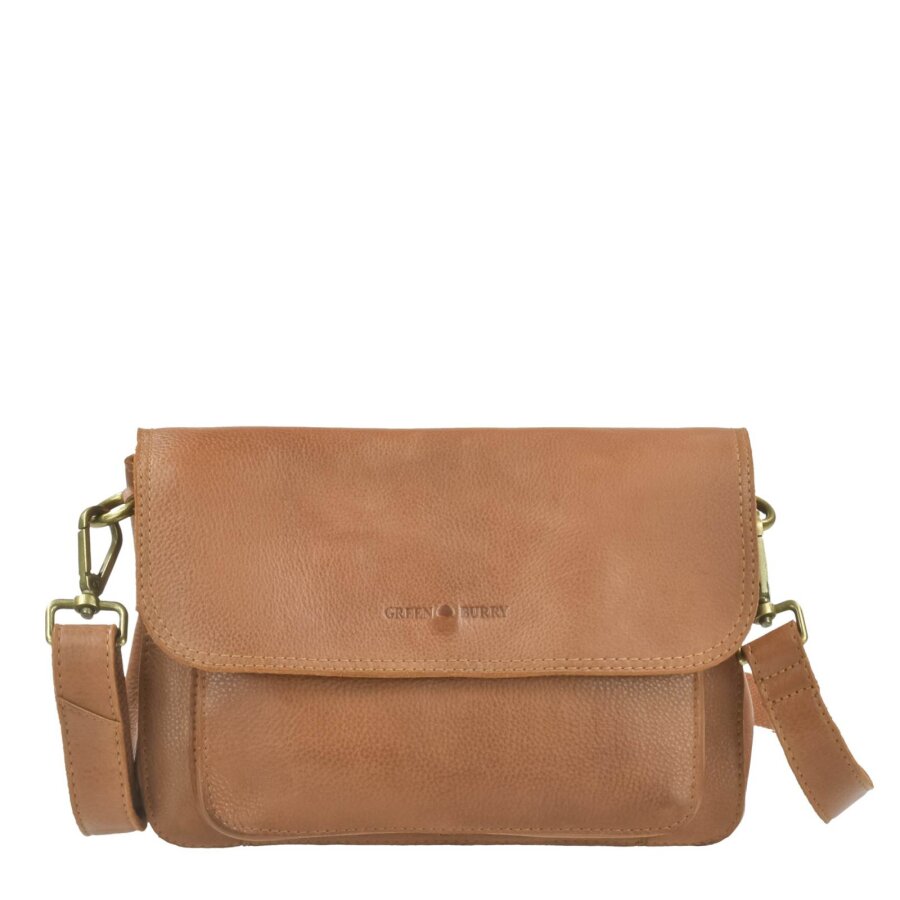Schultertasche Damen Leder nougat braun Ausgehtasche mit Überschlag | Greenburry Colombiana Umhängetasche für Ausgehen Event City 2517