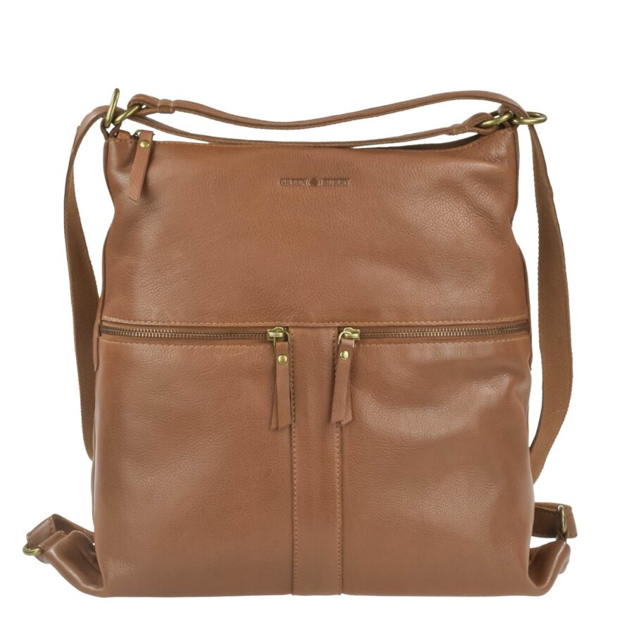 Rucksack Tasche Damen Leder nougat braun 2-in-1 Funktion | Greenburry Colombiana Hobo Bag für Alltag City Reise 2518