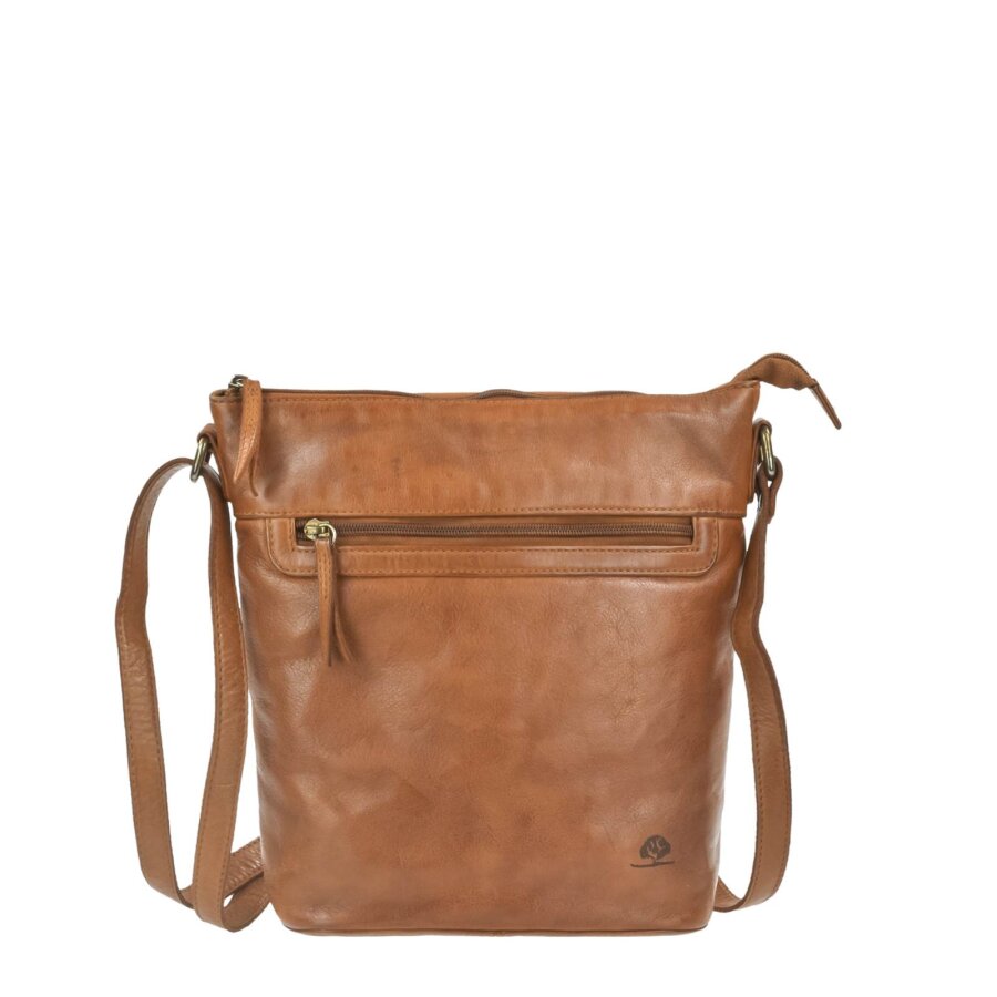 Umhängetasche Damen Leder braun mit quadratischem Organizer-Format | Greenburry Torro Lavado Crossbody für Alltag Freizeit Reise Stadt 1321-24