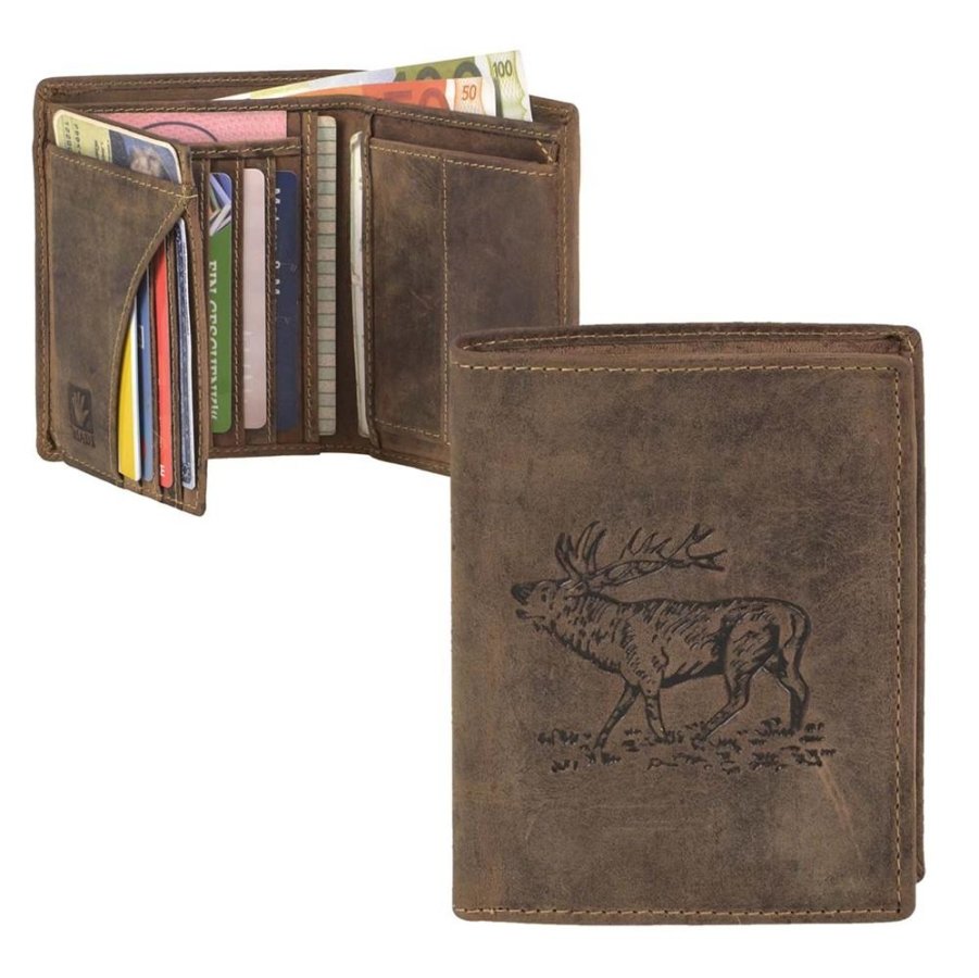 Geldbörse Leder 9x12cm mit Hirsch 'Vintage Hunting' antikbraun 1701-STAG-25 | Greenburry.de