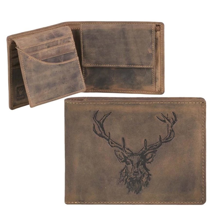 Geldbörse Leder 12x9cm mit Hirsch 'Vintage' antikbraun 1705-RS-25 | Greenburry.de