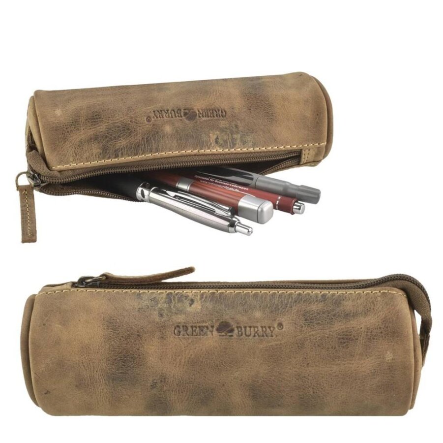 Stiftetui Schlamperrolle Leder antikbraun | Greenburry Vintage Original Federmäppchen für Büro Uni Schule 1789-25