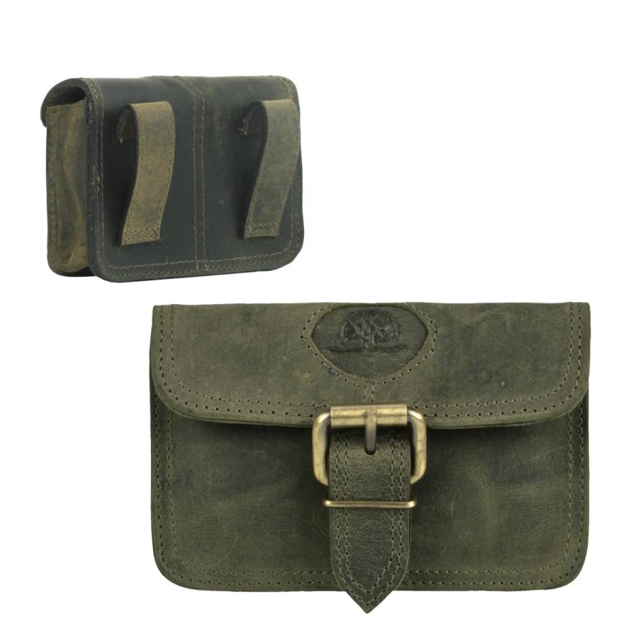 Gürteltasche Leder quer Druckknopf oliv VINTAGE 327 | Greenburry.de