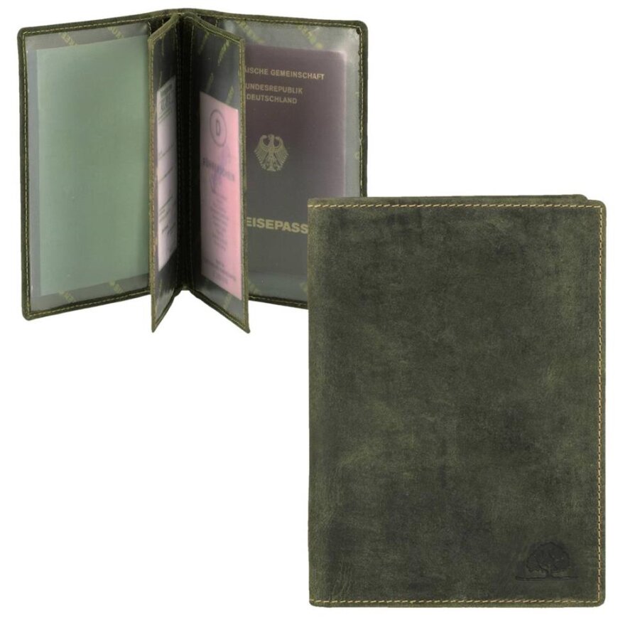 Ausweisetui Herren Leder oliv 3-teilig & flach | Greenburry Vintage Original Ausweishülle für Dokumente Auto 328B-30