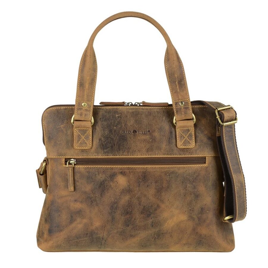Shopper Damen Leder antikbraun mit Tabletfach | Greenburry Vintage-Original Handtasche für Business Shopping Uni Arbeit Reise 1629-25