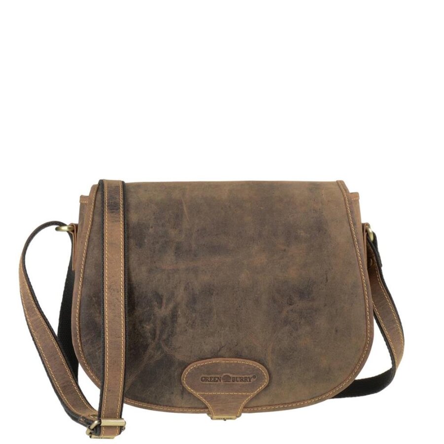 Jagdtasche Damen Leder antikbraun mit Dornschließe | Greenburry Vintage-Original Schultertasche für Freizeit Reise Stadt Alltag 1638-25