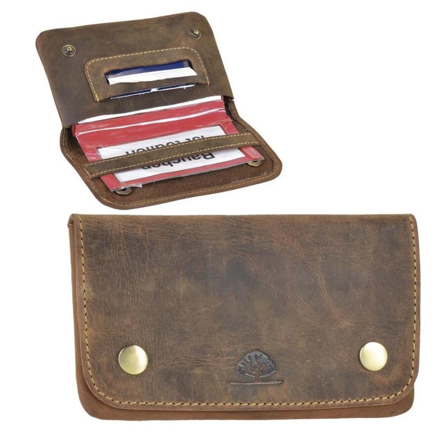 Tabak-Etui Leder antikbraun mit Blättchenfach | Greenburry Vintage Original Tabaktasche für Drehtabak 1644-25