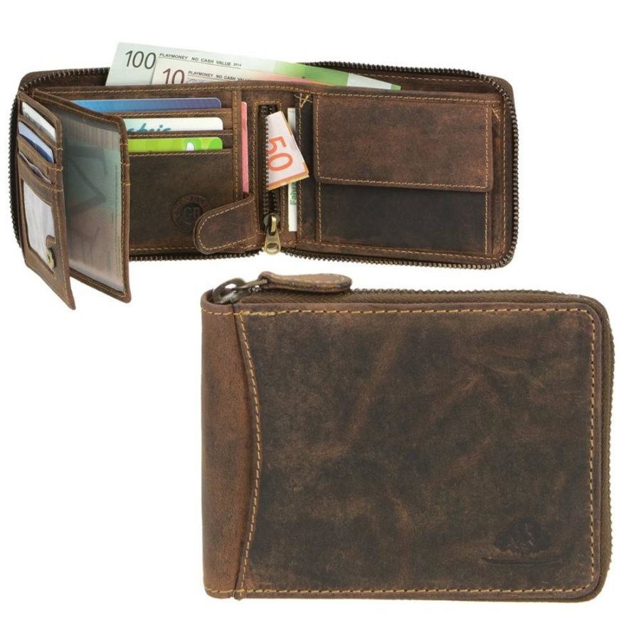 Geldbörse Leder 13x10cm mit Reißverschluss Vintage 1666 | Greenburry.de
