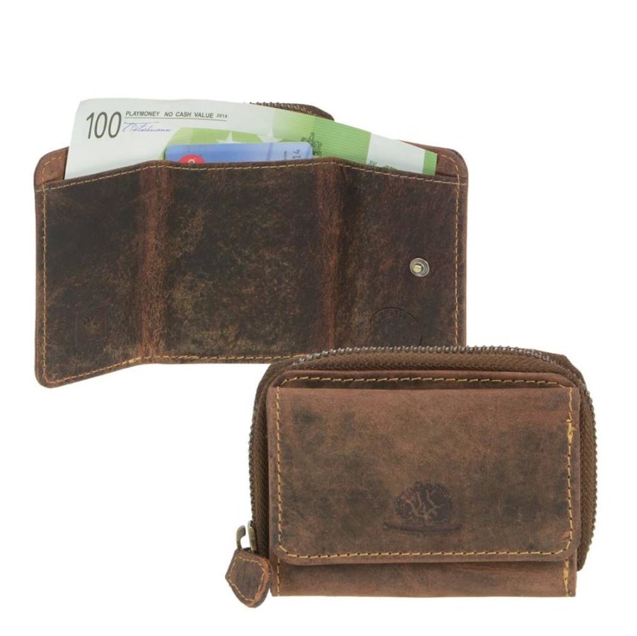 Kleine Geldbörse Leder 10x7cm mit Münzfach Vintage 1668 | Greenburry.de