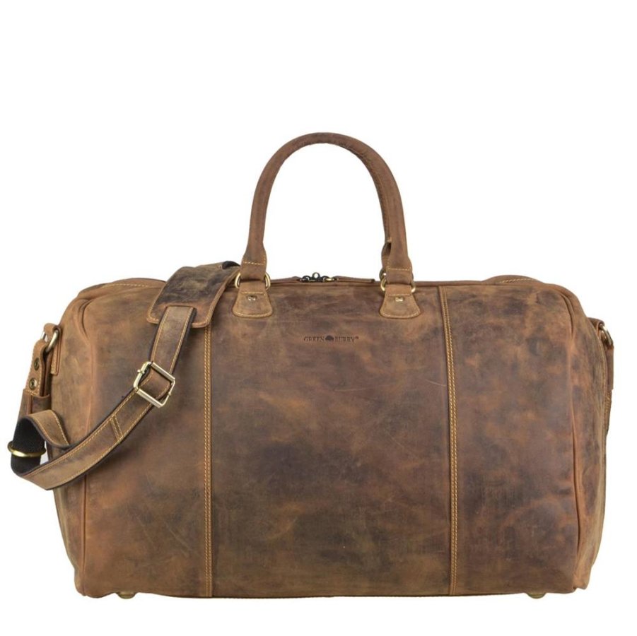 Greenburry Reisetasche Leder Herren 49x33cm 'Vintage' antikbraun, Sporttasche im retro Look, Weekender für Männer