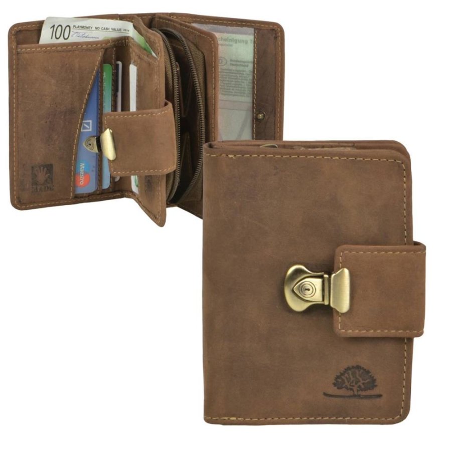Geldbörse Leder 9x13cm mit Riegel 'Vintage' antikbraun 1704-25 | Greenburry.de