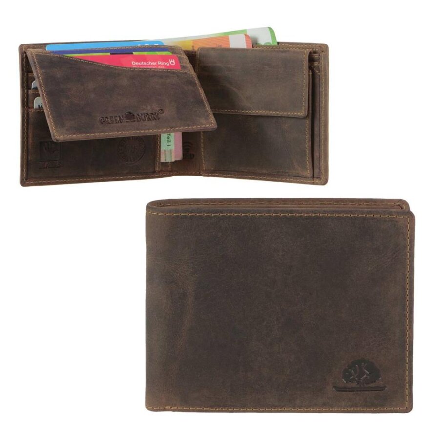 Greenburry Portemonnaie Herren RFID-Schutz & 7 Kartenfächer Vintage Original. Sicherer Geldbeutel aus Leder für Ordnung und Datenschutz im Alltag.