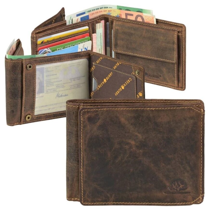 Portemonnaie Herren Ausweisfach & viele Fächer Vintage Original. Hochwertige Geldbörse aus Leder mit Klappfach zum Vorzeigen von Dokumenten.