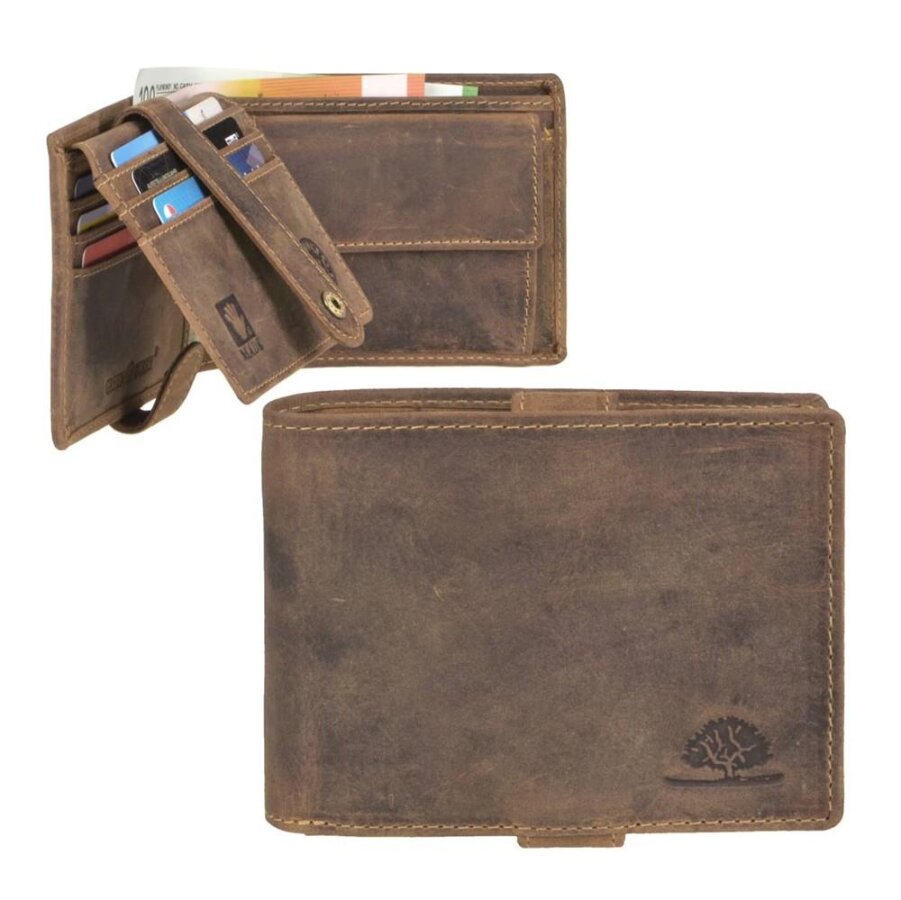 Portemonnaie Herren Sicherheitsriegel & viele Fächer Vintage Original. Sicherer Geldbeutel aus Leder für Karten und Dokumente im Alltag.