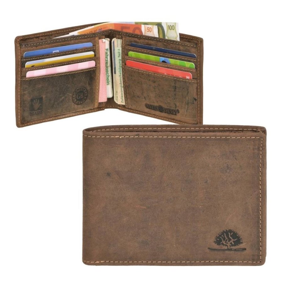 Portemonnaie Herren flach ohne Münzfach 'Vintage' antikbraun dünne Geldbörse im Querformat mit 6 Kartenfächern GREENBURRY (1705CC-25)