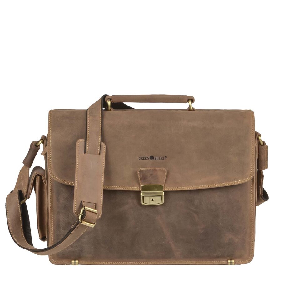 Aktentasche Herren Leder braun Notebookfach & Organizer | Greenburry Ledertasche Damen Herren Vintage Schule Arbeit Uni 1718-25