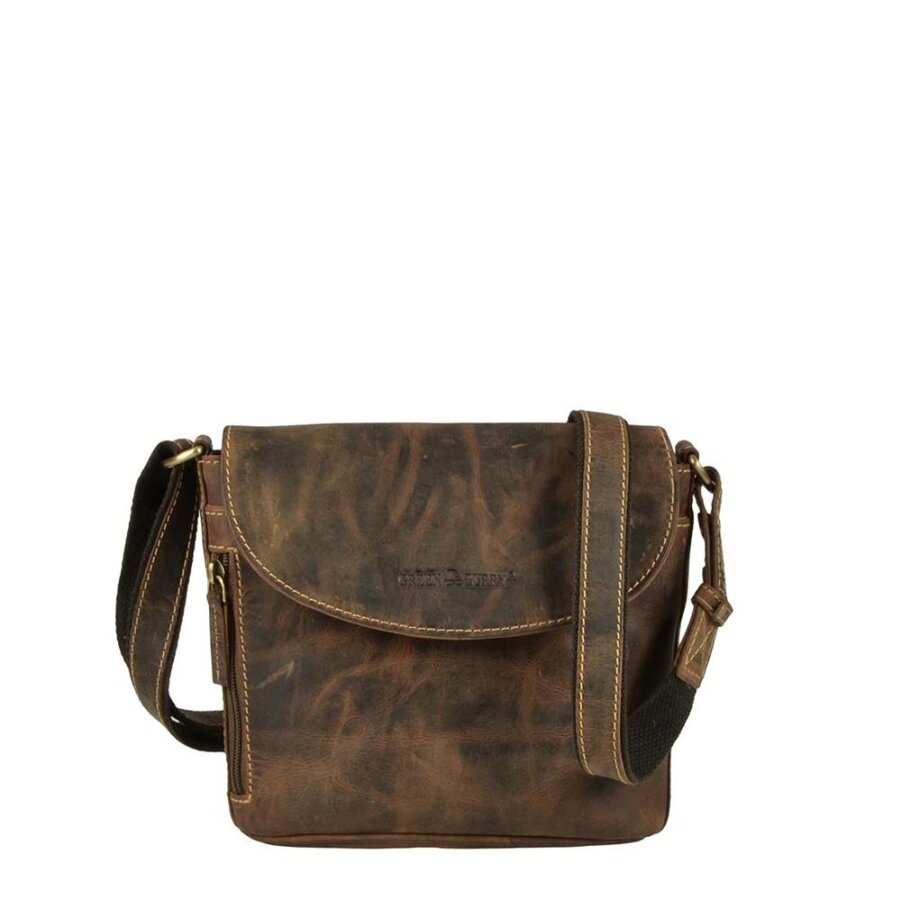 Umhängetasche Damen Leder antikbraun mit Magnetverschluss | Greenburry Vintage-Original Schultertasche für Freizeit Reise Stadt Alltag 1727-25