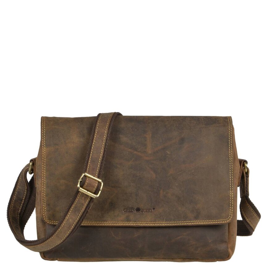 Umhängetasche Herren Leder antikbraun 2 Hauptfächer A5 | Greenburry Vintage Original Messenger für Uni Arbeit Büro 1731-25