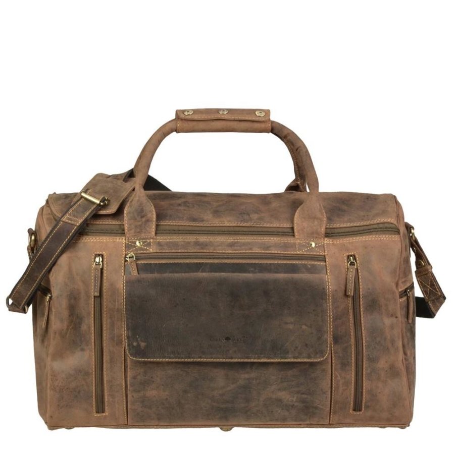 Greenburry Reisetasche Leder Herren Weekener 53x34cm 'Vintage' antikbraun, Sporttasche antik, retro Look, mit vielen Fächern, Tragegriff, Schultergurt