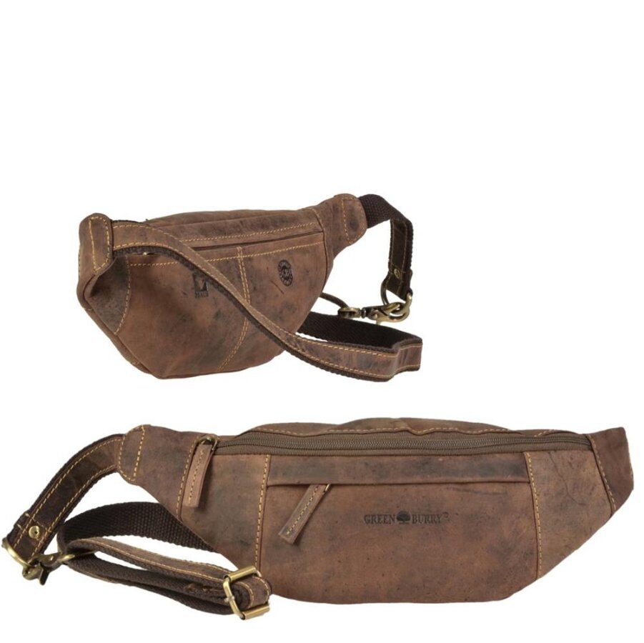 Bauchtasche Herren Leder antikbraun – 3 Reißverschlussfächer – Greenburry Vintage Hüfttasche 1743A