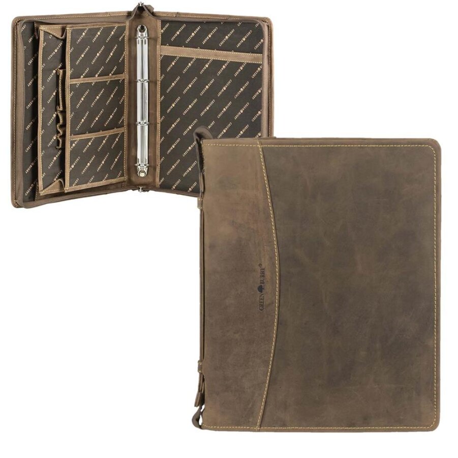 Konferenzmappe A4 Ringmechanik & Reißverschluss Vintage Original – Leder antikbraun. Edle Schreibmappe für Business & Tagungen entdecken.