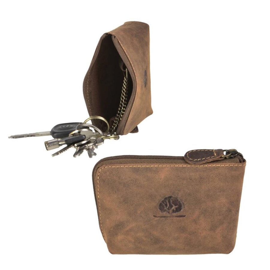 Schlüsseletui Leder antikbraun mit Reißverschluss | Greenburry Vintage Original 1795-25