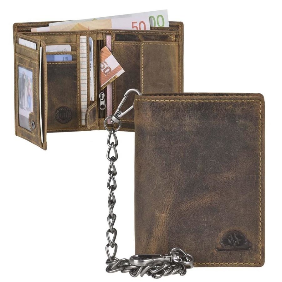 Geldbörse Leder 10x12cm mit Kette 'Vintage' antikbraun 1796A-S-25 | Greenburry