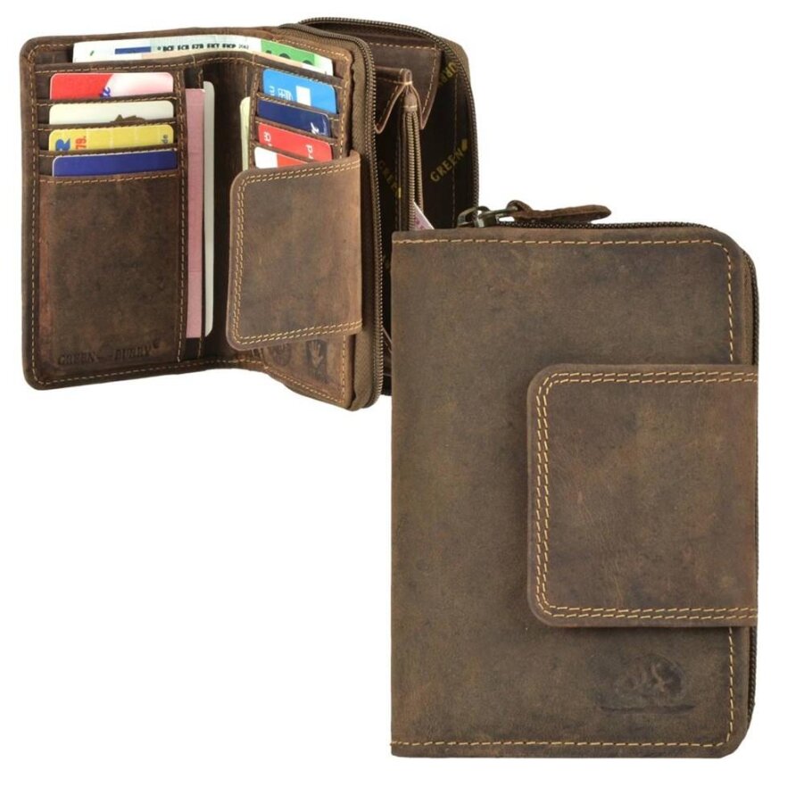 Damen Geldbörse Leder antikbraun Hochformat | Greenburry Vintage Original Riegelbörse 1815-25