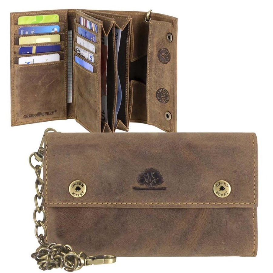 Geldbörse Leder 15x9cm mit Kette 'Vintage Biker' antikbraun 1823 | Greenburry.de
