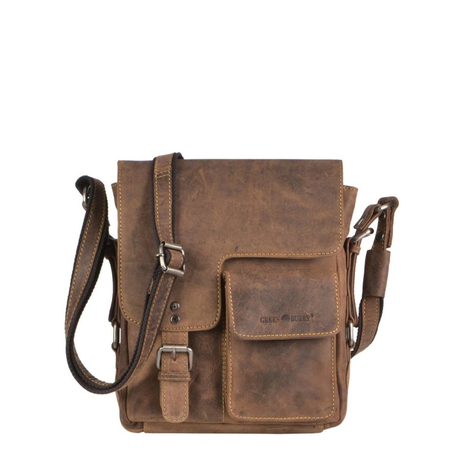 Greenburry Umhängetasche Herren Leder 23x29cm 'Vintage' antikbraun, sportliche Umhängetasche für Männer