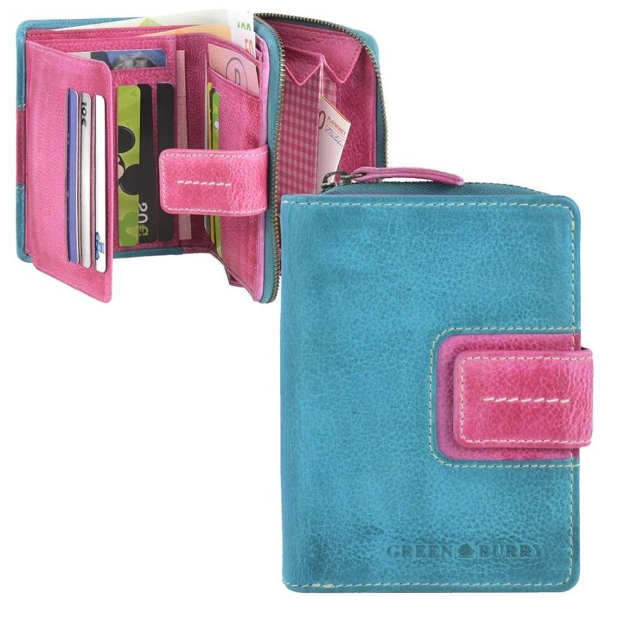 Portemonnaie türkis Leder 10x13cm 'Candy Shop' mit pink | Greenburry.de 865-77