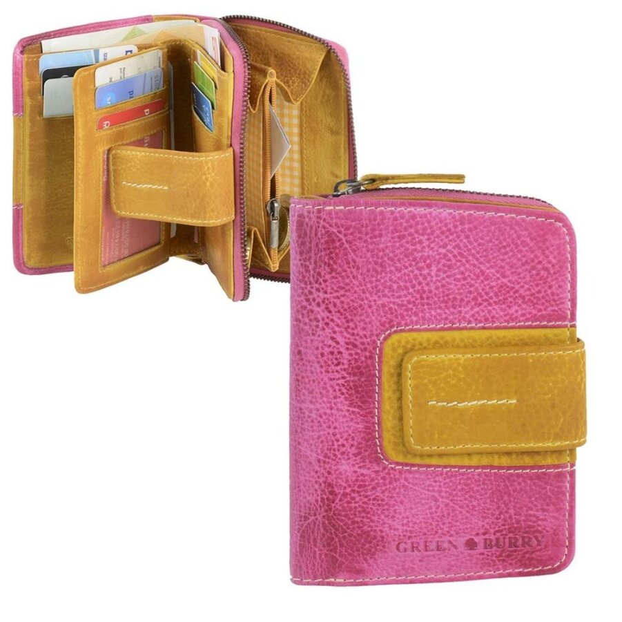 Geldbörse Damen Leder pink gelb mit 2-teiligem Münzfach | Greenburry Candy Shop Portemonnaie für Alltag Freizeit Shopping Reise 866-77