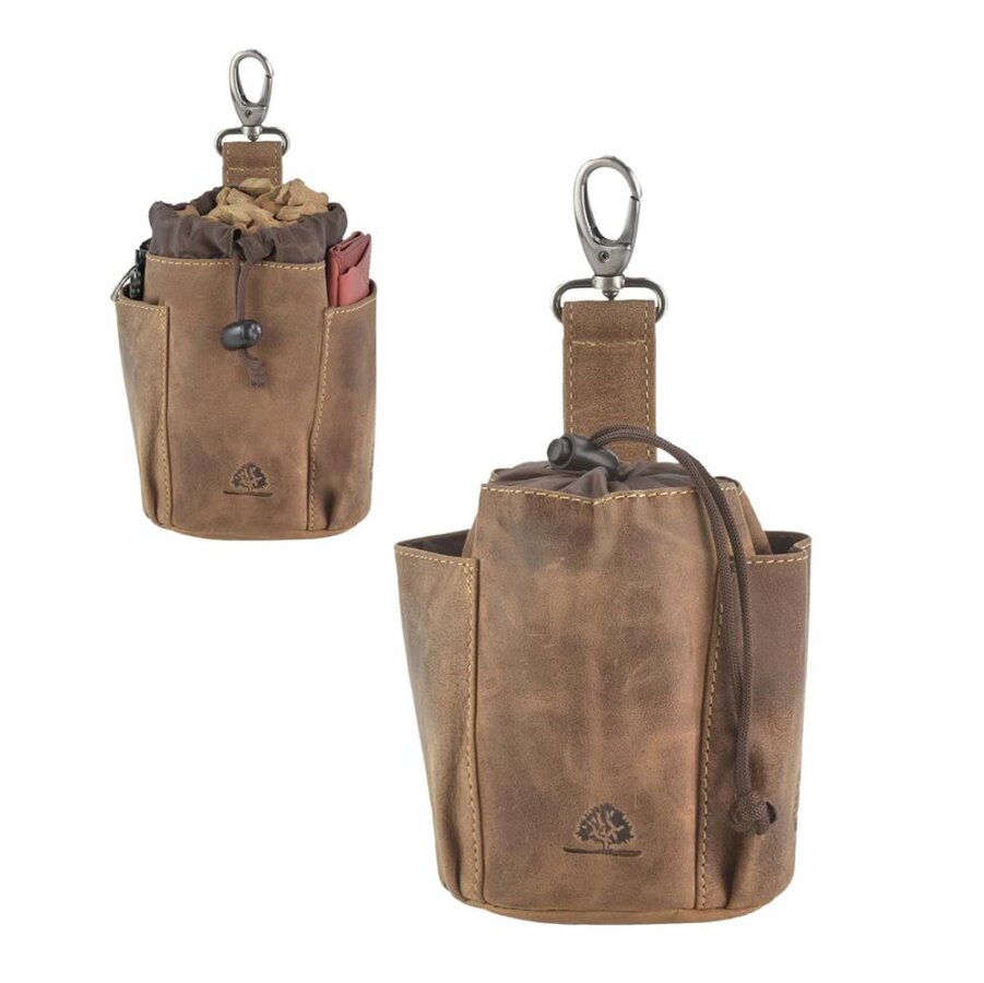 Leckerlibeutel Leder antikbraun ergonomisch mit Reißverschlussfach | Greenburry Vintage Original Futtertasche für Hunde & Pferde 1604-25