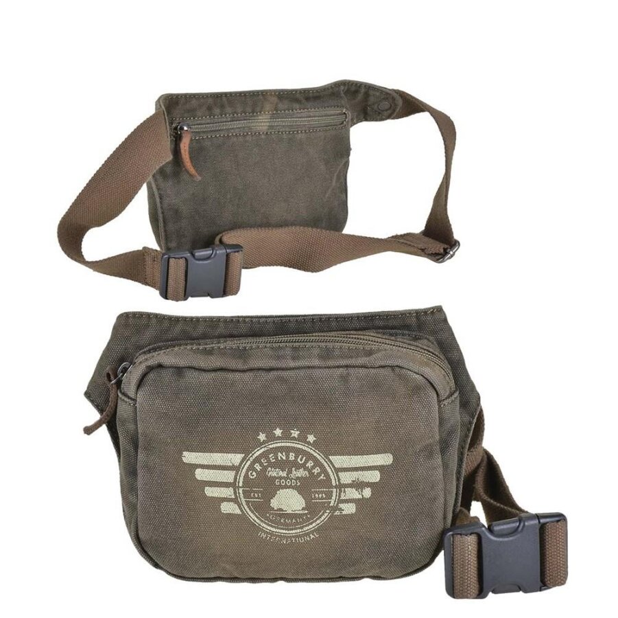 Bauchtasche Damen Herren Canvas khaki stufenlos verstellbarer Gurt | Greenburry Aviator Gürteltasche für Reise Sport Wandern Festival 5906