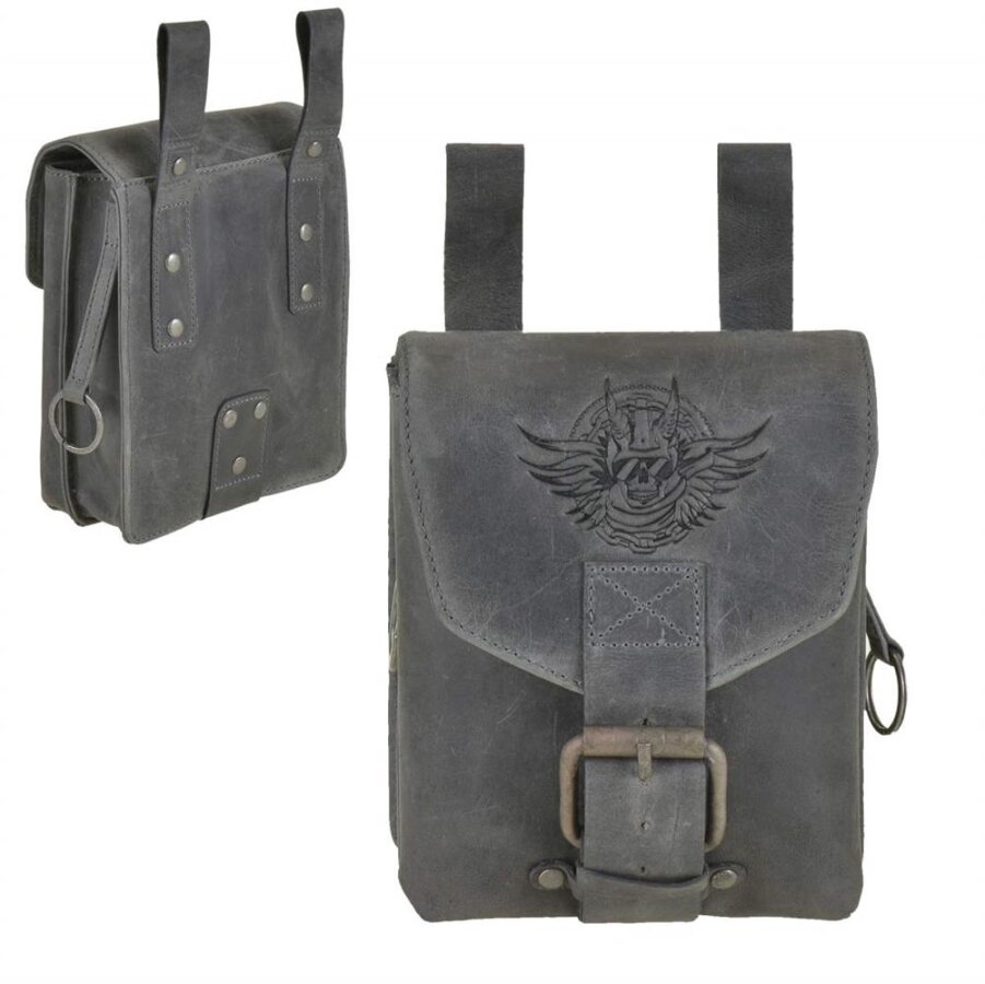 Biker-Gürteltasche Leder charcoal Rollenschloss | Greenburry Vintage Biker Gürteltasche Rolf anthrazit 1754HM-20