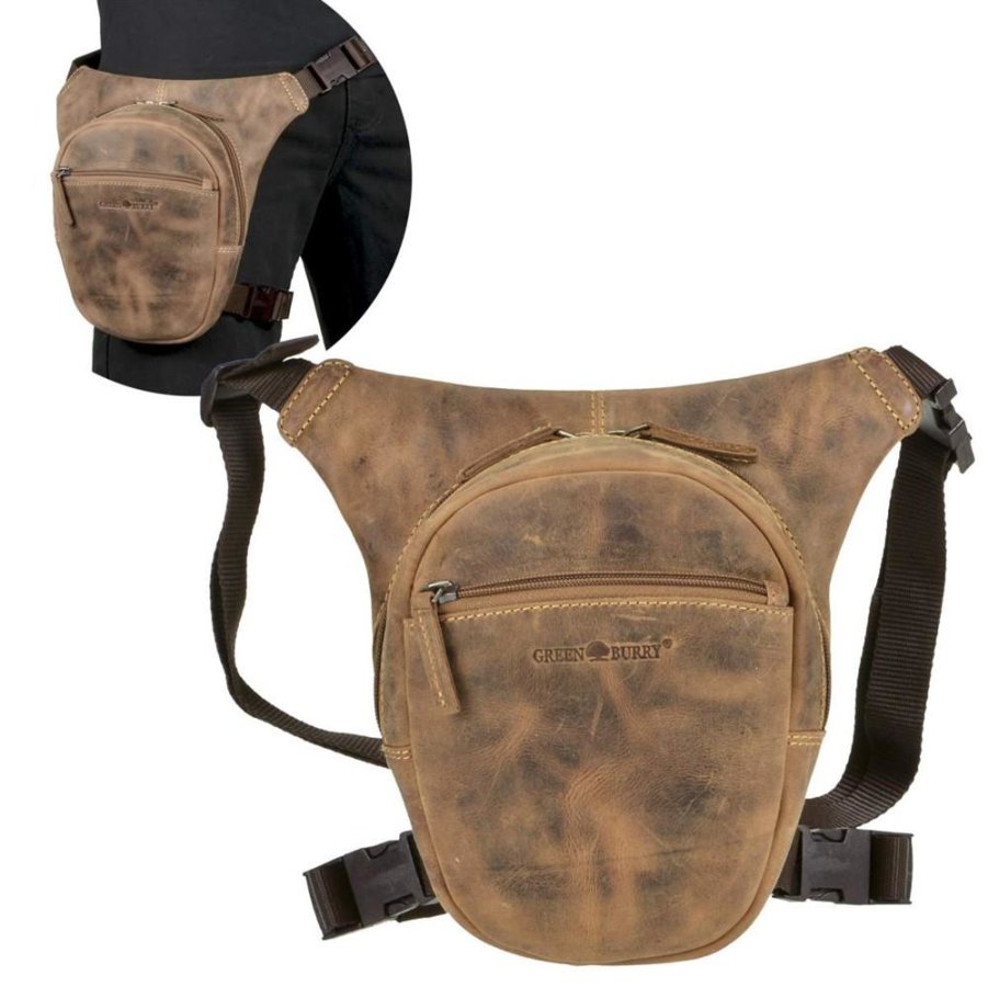 Hüfttasche Herren Damen Leder mit Beingurt Vintage Biker | Greenburry Vintage Beintasche 1585-25