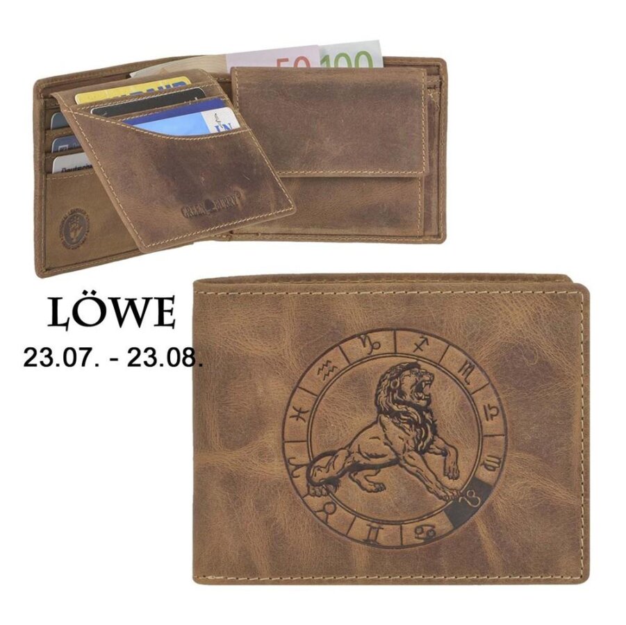 Geldbörse Leder 12x9cm 'Vintage' mit Sternzeichen Löwe 1705 | Greenburry.de