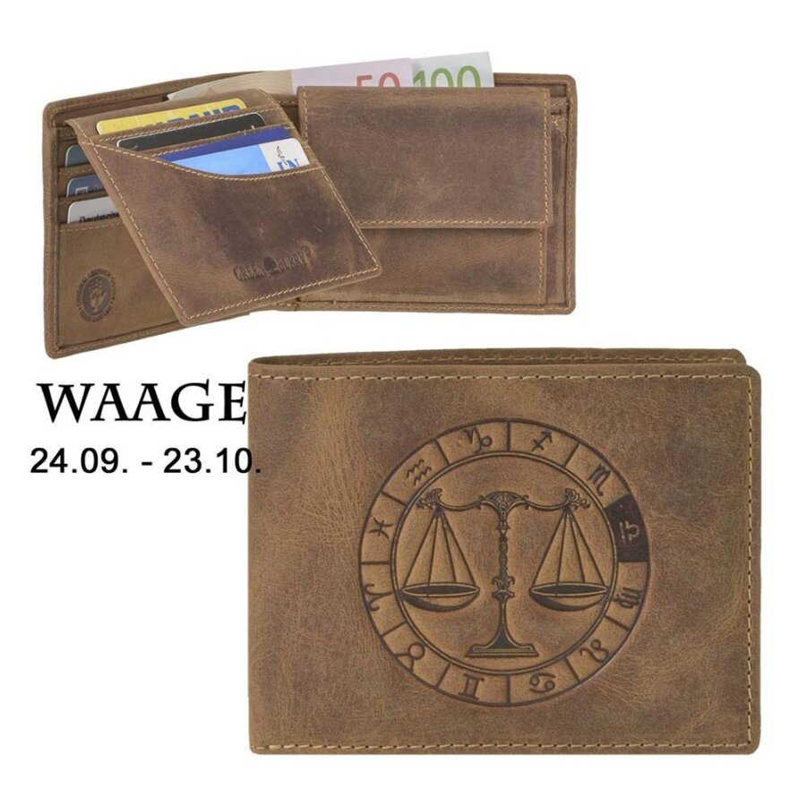 Geldbörse Leder 12x9cm 'Vintage' mit Sternzeichen Waage 1705 | Greenburry.de