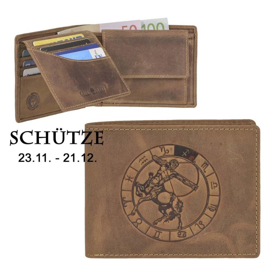 Geldbörse Leder 12x9cm 'Vintage' mit Sternzeichen Schütze 1705 | Greenburry.de