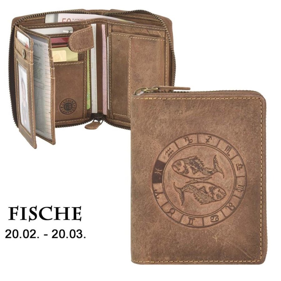 Reißverschluss Geldbörse 10x12cm Fische 'Vintage' antikbraun 821A | Greenburry.de