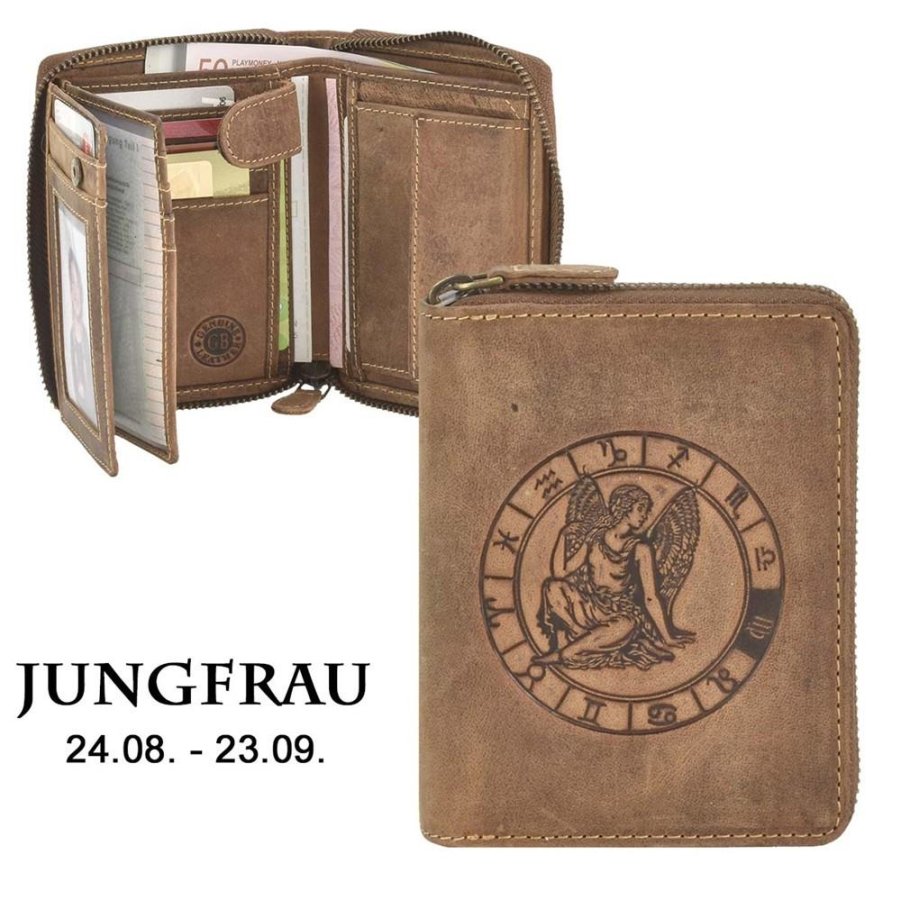 Reißverschluss Geldbörse 10x12cm Jungfrau 'Vintage' antikbraun 821A | Greenburry.de