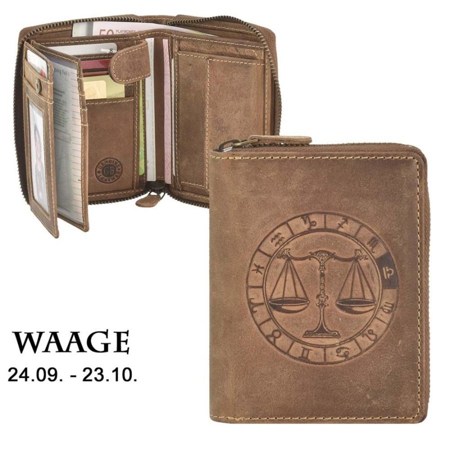 Reißverschluss Geldbörse 10x12cm Waage 'Vintage' antikbraun 821A | Greenburry.de