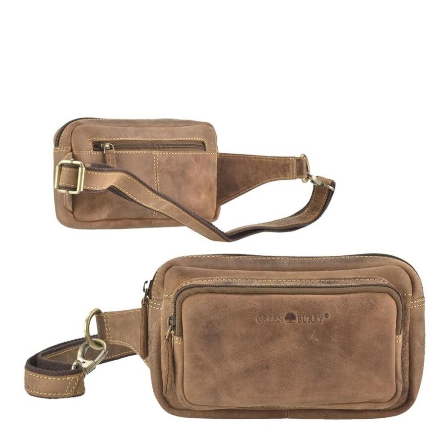 Bauchtasche Herren Leder großes Smartphone-Vorfach Vintage – Leder antikbraun | Greenburry 1743B-25