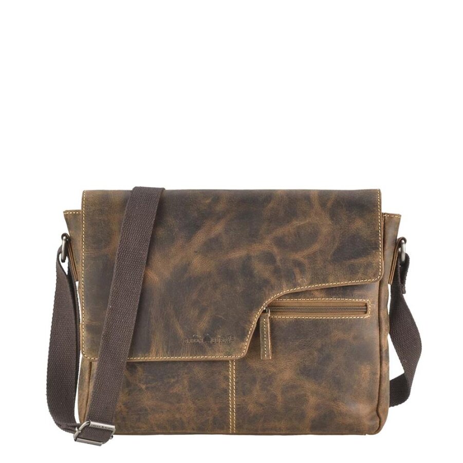Umhängetasche Herren Leder braun viel Stauraum | Greenburry Vintage-Original Messenger für Business, Uni, Arbeit & Reise 1650A-25